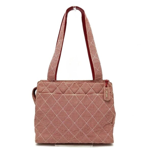 CHANEL CC Matelasse Gingham Check Tote Bag Shoulder Bag Canvas Red x White - Picture 10 of 12